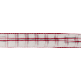Wired Cotton Holiday Ribbon - 2.5" X 10 Yds, Plaid Design In White And Red
