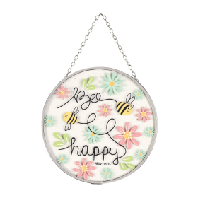 Bee Happy Whimsical Suncatcher With Flower Design