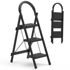3-Step Foldable Ladder With Wide Anti-Slip Pedal Safety Locking Design Soft Handgrip Portable Lightweight Folding Step Stool 330LBS Load Capacity