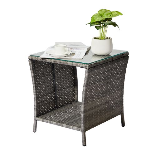Glass Surface Gray Gradient Double-layer Woven Rattan Edge Table Glass Surface Gray Gradient Double-layer Woven Rattan Edge Table
